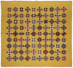AMERICAN "NINE PATCH" PIECED QUILT