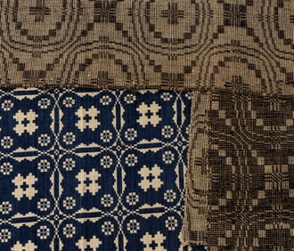 AMERICAN "SNOWBALLS AND PINE TREE" VARIATION DOUBLE WEAVE COVERLET
