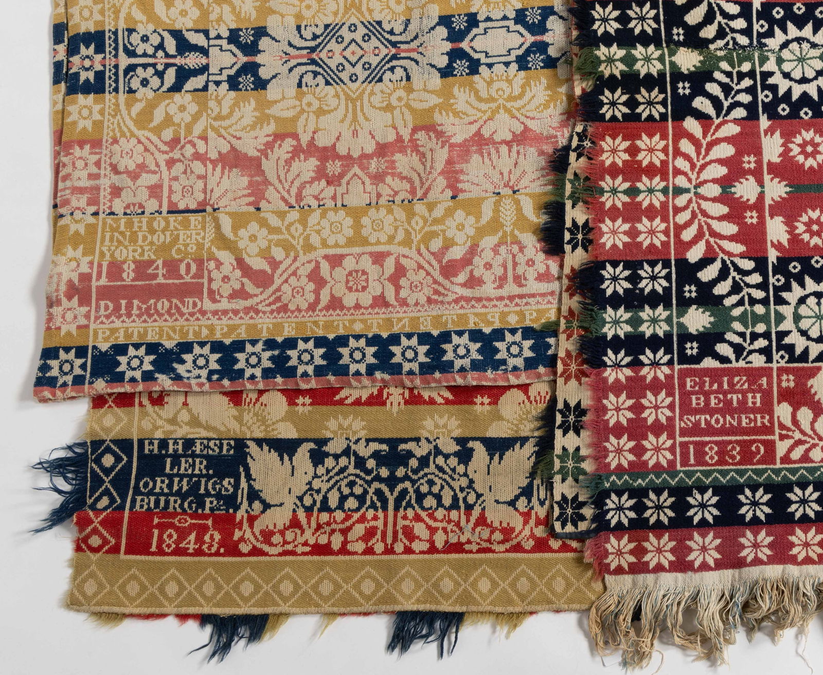 PENNSYLVANIA, AND POSSIBLY OTHER, DATED JACQUARD COVERLETS, LOT OF THREE (1 of 10)