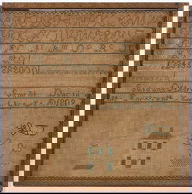 AMERICAN, POSSIBLY CONNECTICUT, PICTORIAL NEEDLEWORK SAMPLER