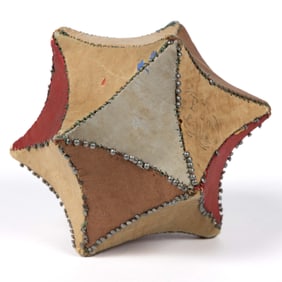 AMERICAN, POSSIBLY PENNSYLVANIA, PIECED PATCHWORK FACETED PINBALL / PINCUSHION