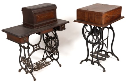 WHEELER AND WILSON AND DOMESTIC TREDLE SEWING MACHINES, LOT OF TWO