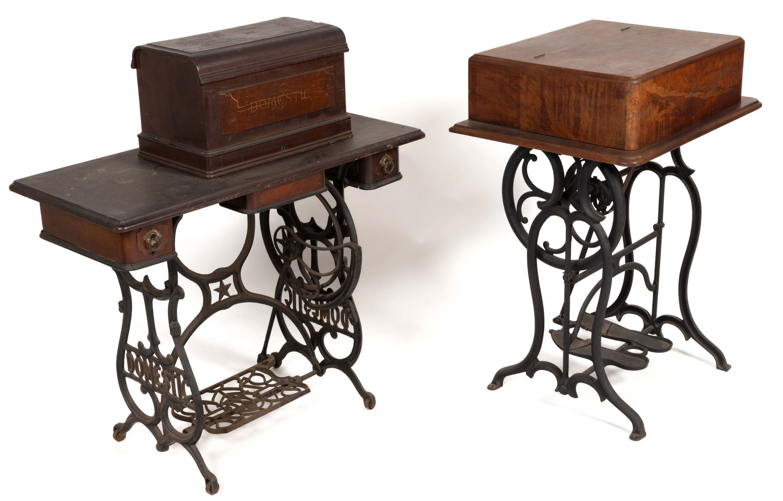 WHEELER AND WILSON AND DOMESTIC TREDLE SEWING MACHINES, LOT OF TWO (1 of 7)