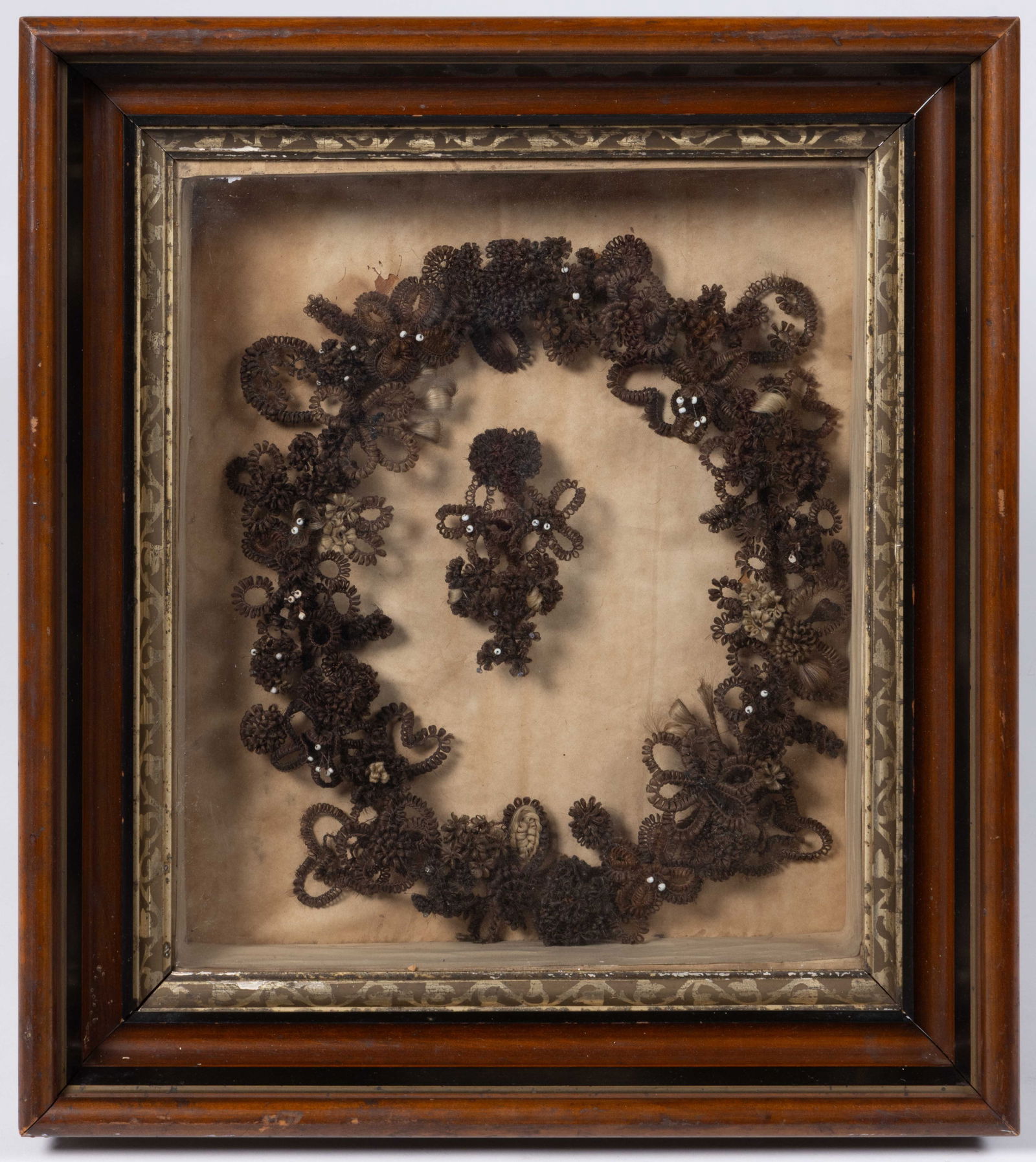 VICTORIAN WOVEN HAIR MOURNING WREATH (1 of 1)