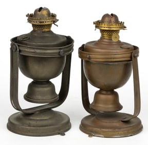 BRASS GIMBALLED CONSTRUCTION WALL / STAND NAUTICAL LAMPS, NEAR PAIR