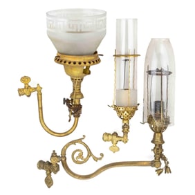 ASSORTED WELSBACH CO. BRASS GAS LAMPS, LOT OF THREE