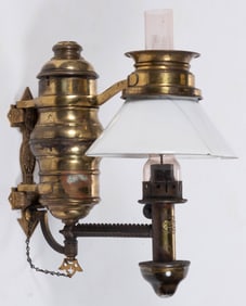 ADAMS & WESTLAKE CAST AND STAMPED BRASS RAILROAD DINING CAR / PARLOR WALL / BRACKET ARGAND LAMP