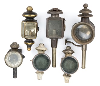 ASSORTED BRASS AND SHEET-IRON CARRIAGE / TRANSPORTATION LAMPS / LANTERNS, LOT OF SIX