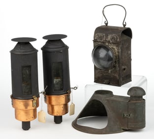 ASSORTED SHEET-IRON AND BRASS LIGHTING ARTICLES, LOT OF FOUR