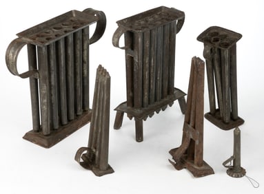 ASSORTED SHEET-IRON / TIN TAPERED-FORM CANDLE MOLDS, LOT OF SIX
