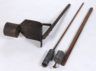ASSORTED SHEET-IRON PARADE TORCHES, LOT OF THREE