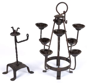 WROUGHT-IRON AND STEEL LIGHTING ARTICLES, LOT OF TWO