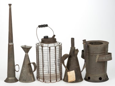 ASSORTED SHEET-IRON AND GLASS DOMESTIC AND LIGHTING ARTICLES, LOT OF FIVE