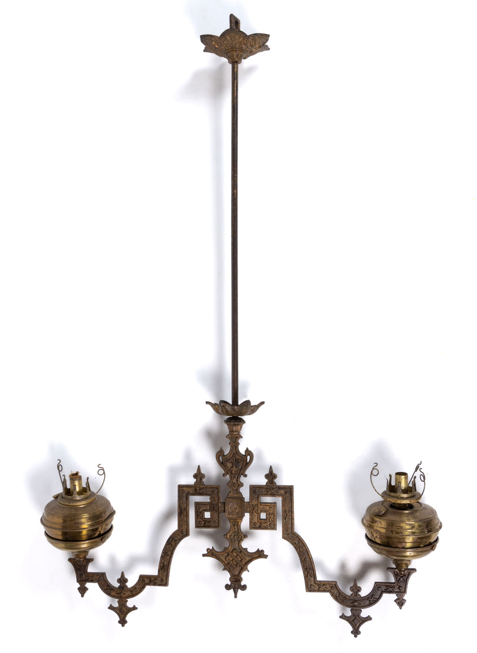 J. C. IVES CAST-IRON DOUBLE-ARM CHANDELIER HANGING LAMP (1 of 2)