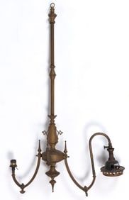 CAST-BRASS HANGING DOUBLE-ARM CHANDELIER GAS LAMP