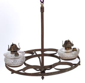 SHEET-IRON WAGON-WHEEL FORM BRACKET FONT HANGING LAMP CHANDELIER