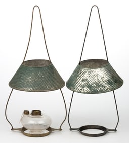 CAST-IRON HANGING BRACKET LAMPS, LOT OF TWO
