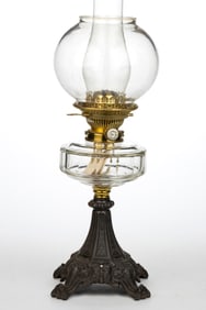 FALK, STADELMANN & CO. CUT PANELED KEROSENE COMPOSITE STAND LAMP