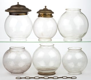 ASSORTED HALL AND LAMP SHADES / GLOBES, LOT OF SIX