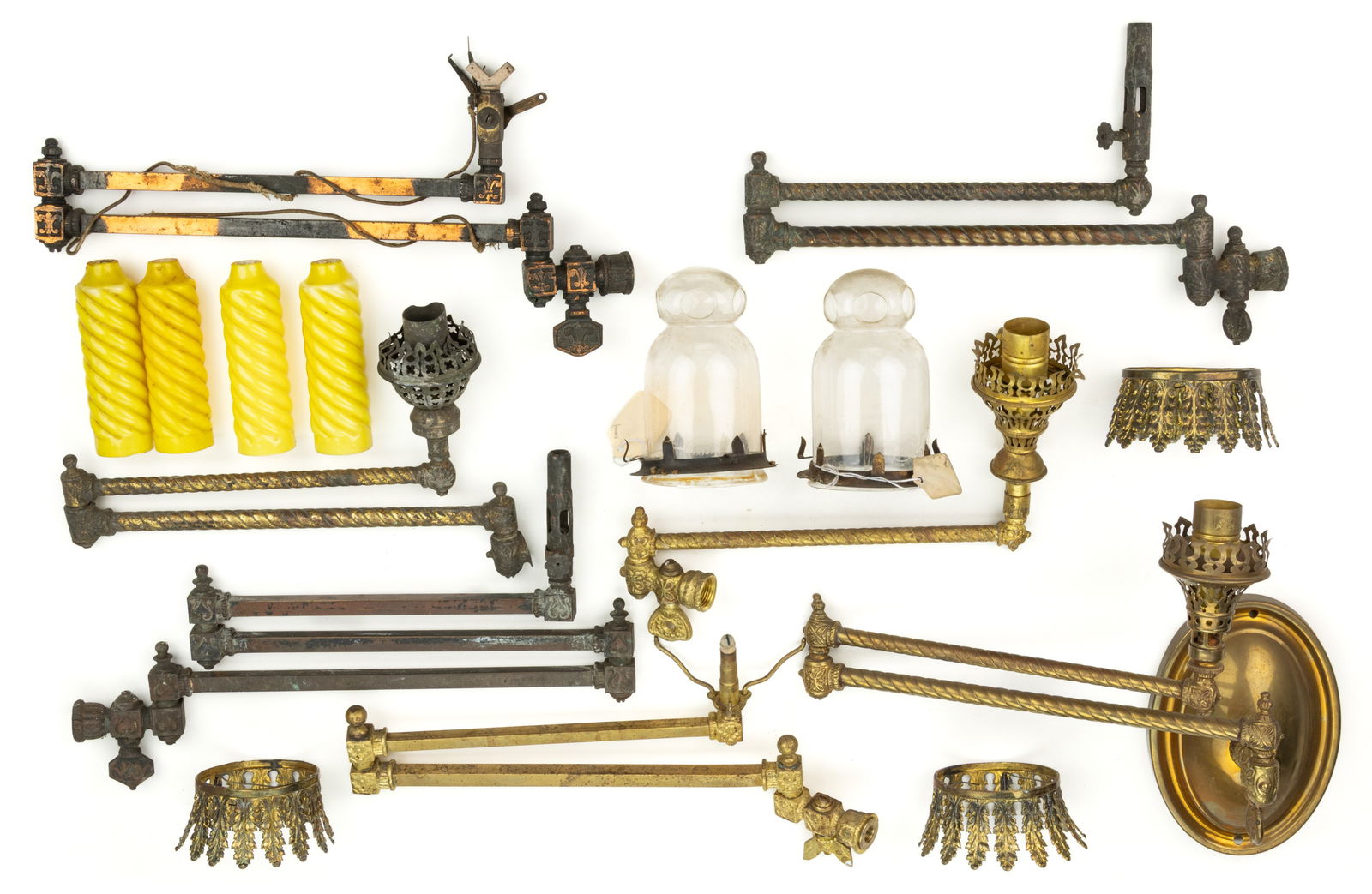 ASSORTED METALS GAS LAMP FITTINGS AND ATTACHMENT5, UNCOUNTED LOT (1 of 1)