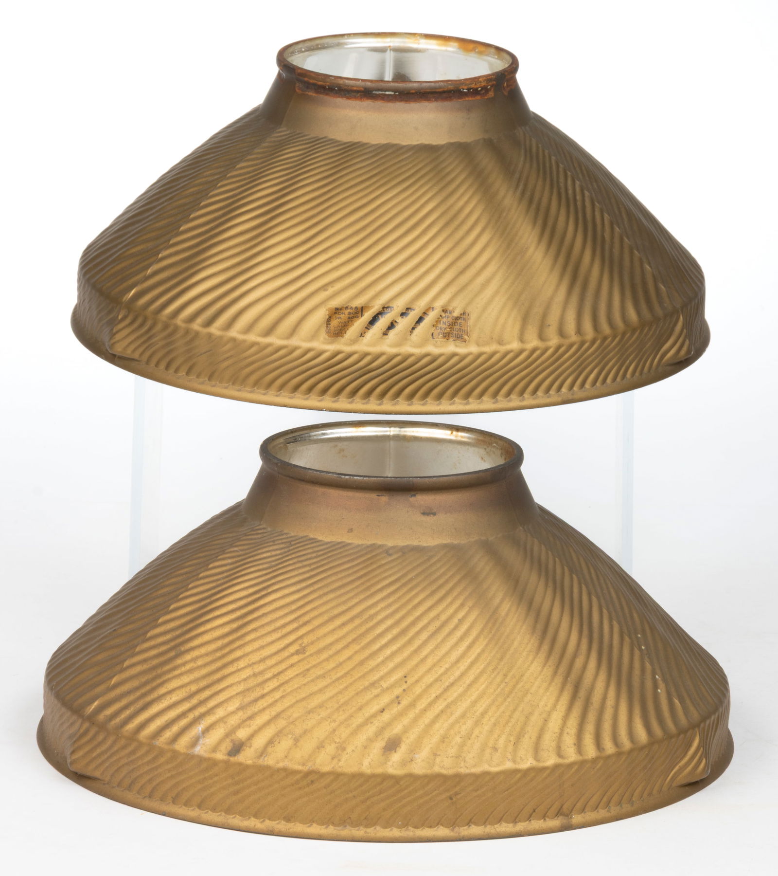 CURTIS LIGHTING "GOLDEN ARMOR X-RAY" NO. 848 INDUSTRIAL LIGHT GLASS SHADES, PAIR (1 of 2)
