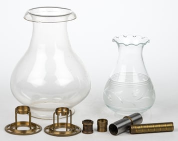 ASSORTED ASTRAL / SOLAR LAMP BURNER AND SETUP COMPONENTS, LOT OF EIGHT