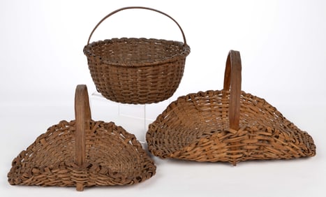SHENANDOAH VALLEY OF VIRGINIA STAVE-TYPE WOVEN-SPLINT BASKETS, LOT OF THREE