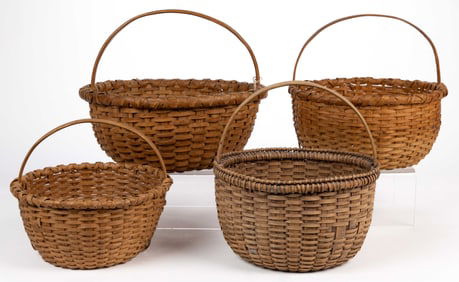 VIRGINIA / SHENANDOAH VALLEY OF VIRGINIA STAVE-TYPE WOVEN-SPLINT BASKETS, LOT OF FOUR