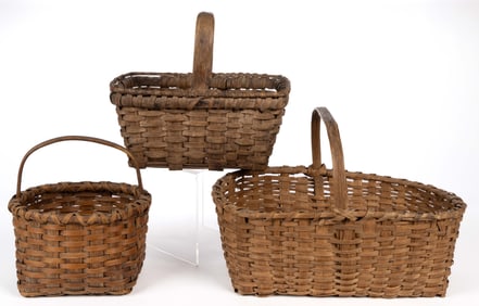 VALLEY OF VIRGINIA STAVE-TYPE WOVEN-SPLINT BASKETS, LOT OF THREE