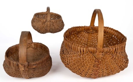 SOUTHERN APPALACHIAN RIB-TYPE WOVEN-SPLINT BASKETS, LOT OF THREE