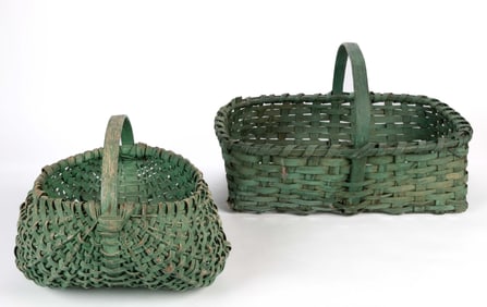 MID-ATLANTIC PAINTED STAVE-TYPE AND RIB-TYPE WOVEN-SPLINT BASKETS, LOT OF TWO