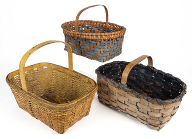 AMERICAN PAINTED STAVE-TYPE WOVEN-SPLINT BASKETS, LOT OF THREE