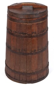 SOUTHERN PAINTED TREEN GRAIN BARREL WITH COVER