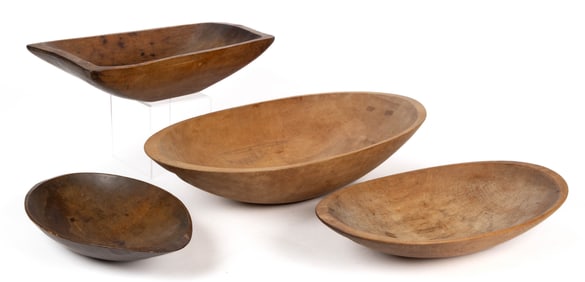 ASSORTED COUNTRY TREEN TRENCHERS, LOT OF FOUR