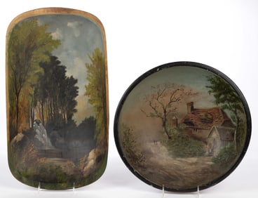 COUNTRY PAINT-DECORATED TREEN DOUGH BOWLS / TRENCHERS, LOT OF TWO