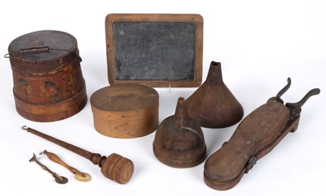 AMERICAN TREEN AND OTHER DOMESTIC ACCESSORIES, LOT OF NINE