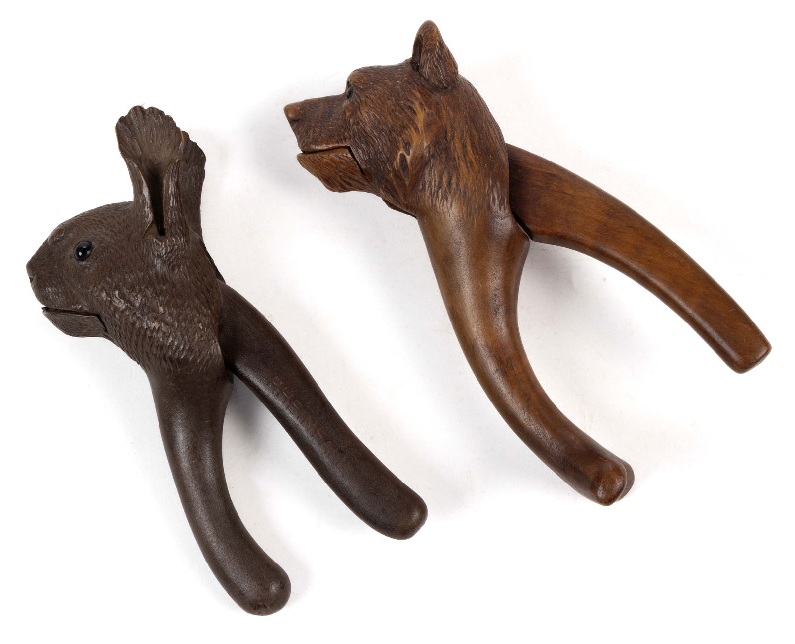 ASSORTED GERMAN BLACK FOREST CARVED WOODEN FIGURAL ANIMAL NUT CRACKERS, LOT OF TWO (1 of 3)