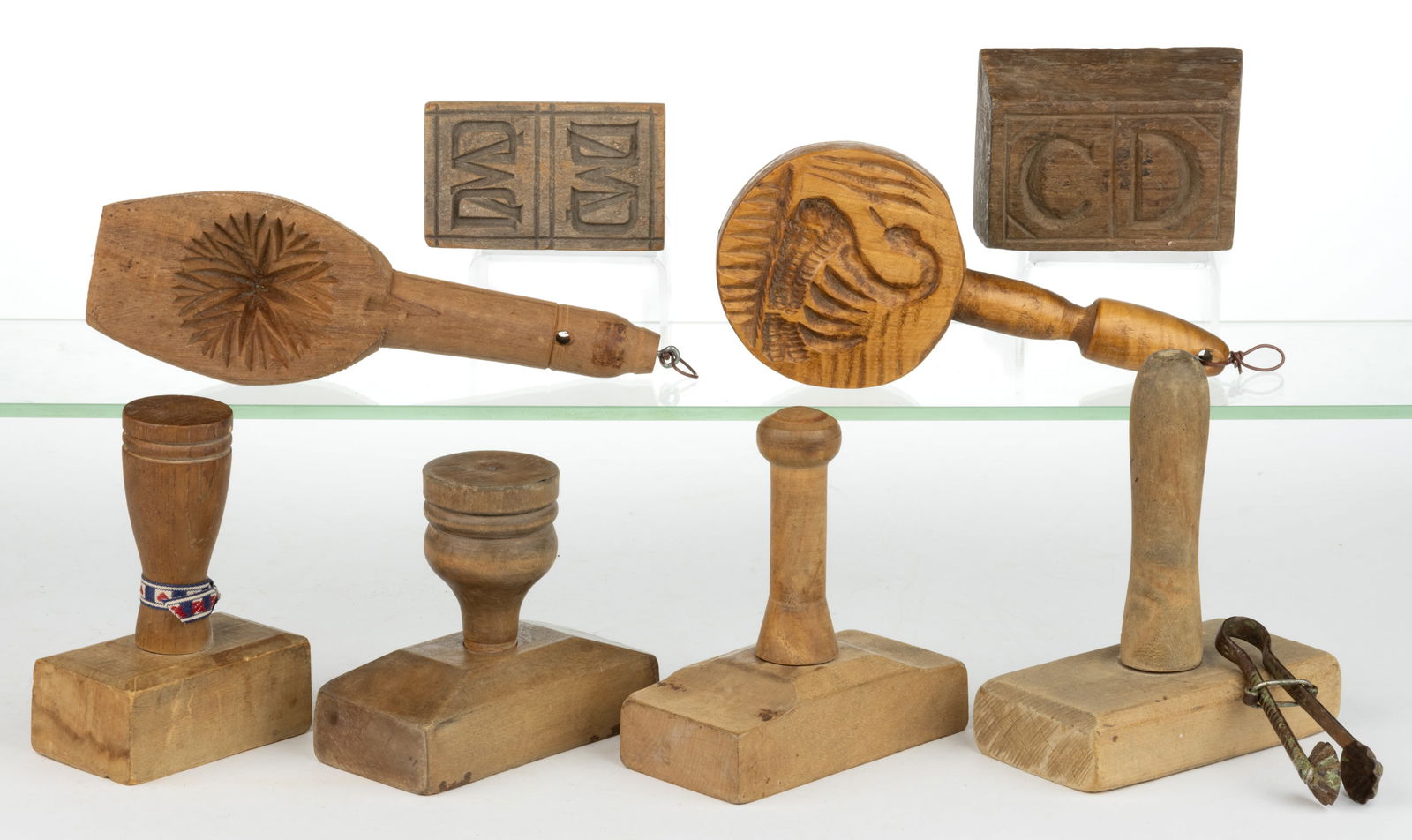 ASSORTED WOOD / TREENWARE BUTTER PRINTS / STAMPS, LOT OF EIGHT (1 of 2)