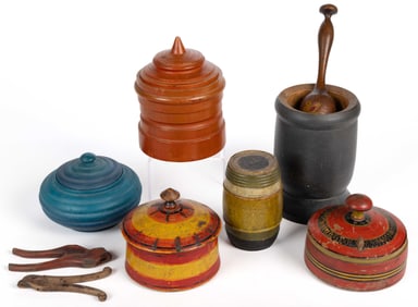 ASSORTED COUNTRY TREEN AND OTHER ARTICLES, LOT OF NINE