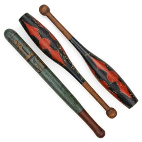 ENGLISH PAINT-DECORATED TREEN TRUNCHEON / BILLY CLUB