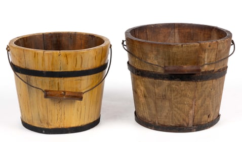 AMERICAN PAINTED TREEN PAILS / BUCKETS, LOT OF TWO