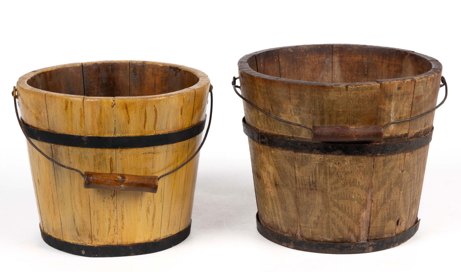 AMERICAN PAINTED TREEN PAILS / BUCKETS, LOT OF TWO (1 of 5)