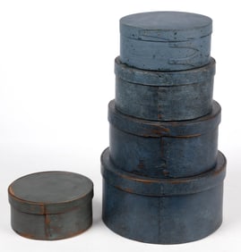 AMERICAN COUNTRY PAINTED BENTWOOD PANTRY BOXES, LOT OF FIVE