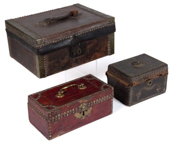 AMERICAN LEATHER-COVERED BOXES, LOT OF THREE