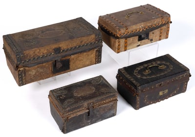 AMERICAN LEATHER-COVERED BOXES, LOT OF FOUR