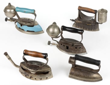ASSORTED CAST-IRON GAS AND ELECTRIC SAD / FLAT IRONS, LOT OF FIVE