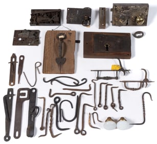 ASSORTED AMERICAN / ENGLISH IRON DOOR AND ARCHITECTURAL HARDWARE, UNCOUNTED LOT