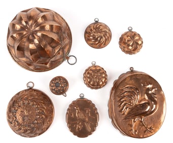 ASSORTED COPPER FOOD / JELLY MOLDS, LOT OF EIGHT