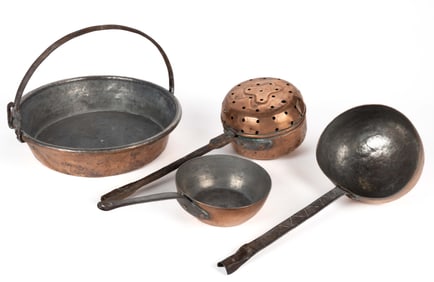 ASSORTED COPPER COOKWARE / DOMESTIC ARTICLES, LOT OF FOUR