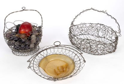 ASSORTED METAL WOVEN-WIRE BASKETS WITH FAUX FRUIT, UNCOUNTED LOT